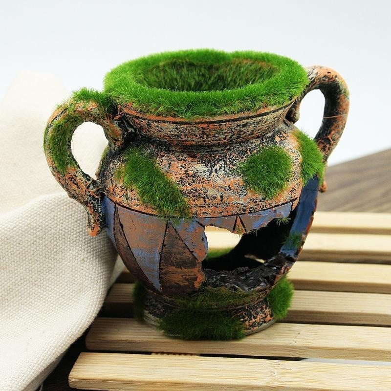 1pc Resin Vase with Moss Aquar - Aquarium Fish Tank Price ulasan dan harga
