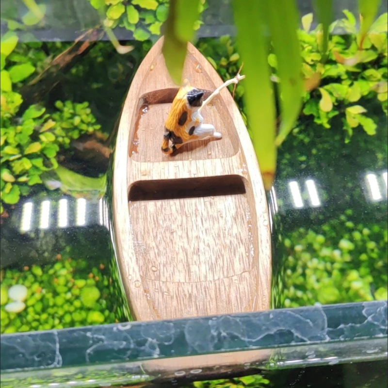 Handmade Wooden Boat Mini Floa - Aquarium Fish Tank Price ulasan dan harga